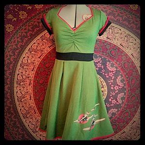 Sourpuss Pin Up Army Green Fighter Plane Dress